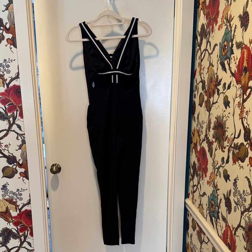 Free People movement onsie Black Sleeveless Jumpsuit with White Trim - Women's